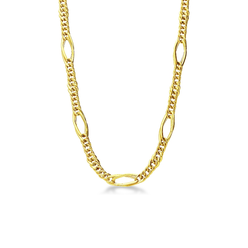 Collier en or jaune 18k avec maillons groumette alternés
