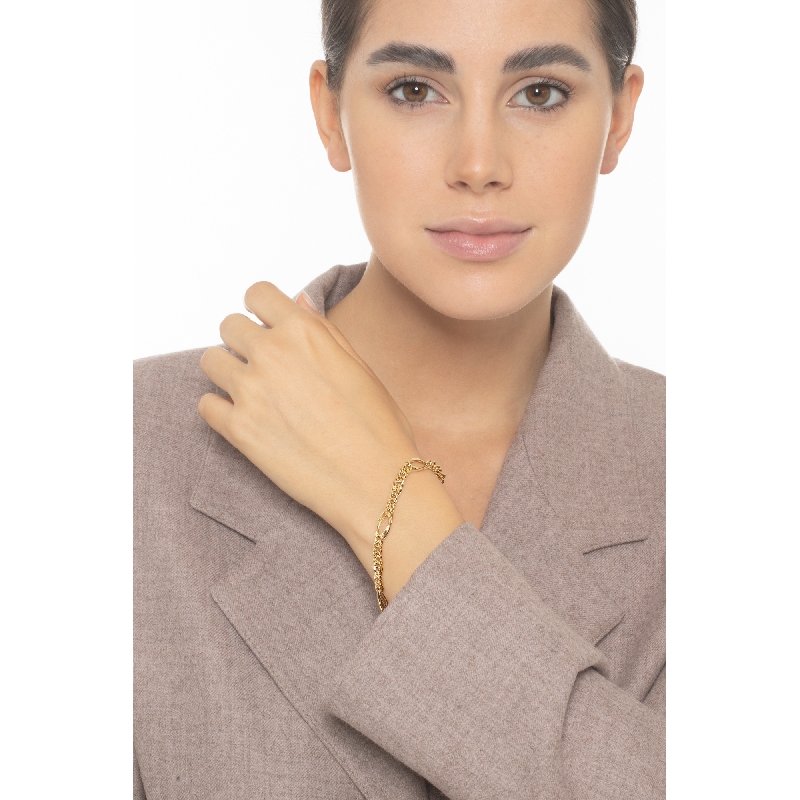 Bracelet gourmette avec ovales en or jaune 18k