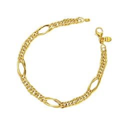 Bracelet gourmette avec ovales en or jaune 18k