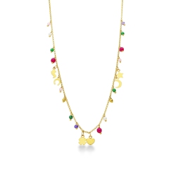 Collier en or jaune 18k avec charms et perles colorées