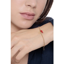 Bracelet en or 18K avec fer à cheval et corne rouge porte-bonheur 2