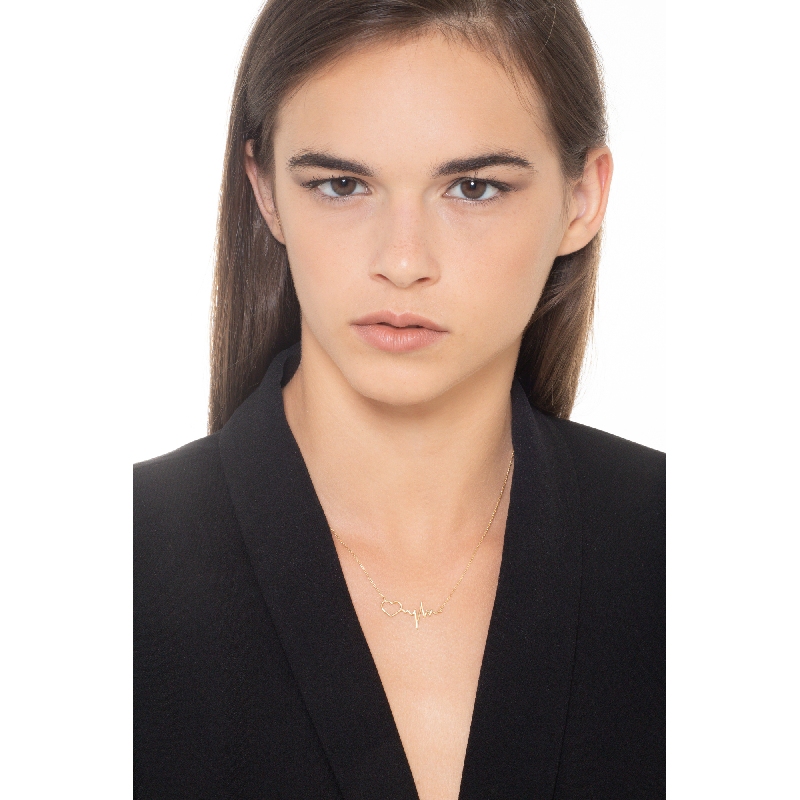 Collier en or jaune 18k avec cœur et fréquence cardiaque, longueur 41 cm