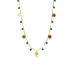 Collier en or jaune 18k avec pendentif vertes