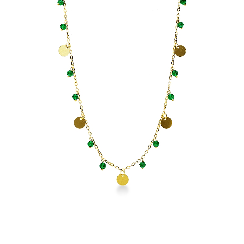 Collier en or jaune 18k avec pendentif vertes