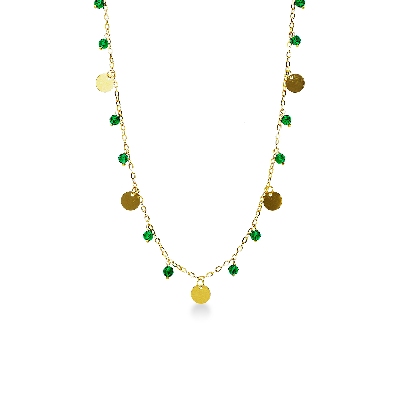 Collier en or jaune 18k avec pendentif vertes