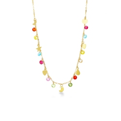 Collier en or jaune 18k pierres colorées et charms cm 42