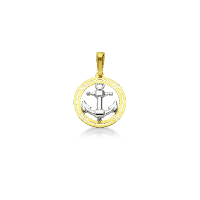 Pendentif or blanc et jaune 18k Rose des Vents et ancre