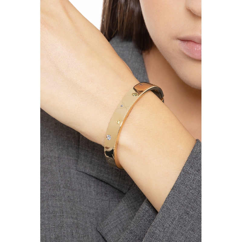 Bracelet rigide en or jaune 18 carats avec des zircons colorés