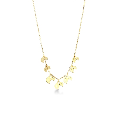  Collier en or jaune 18k avec sept charms en forme de feuille