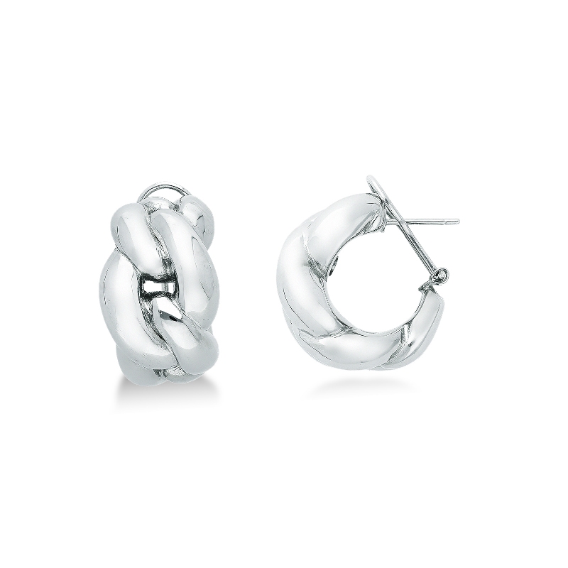 Boucles d’oreilles créoles gourmette en or blanc 18k