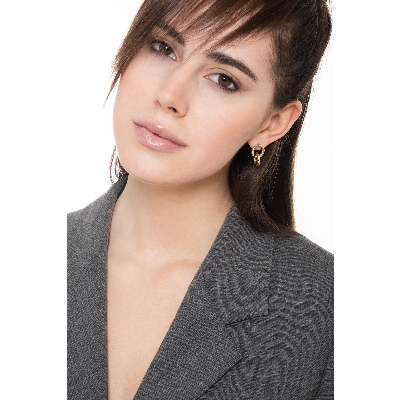 Boucles d'Oreilles en Or Jaune 18k avec Double Anneau en Canna Vide