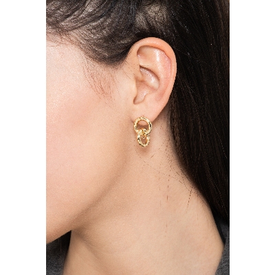 Boucles d'Oreilles en Or Jaune 18k avec Double Anneau en Canna Vide