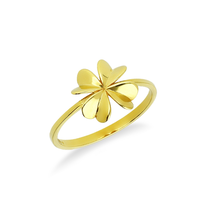 Bague or jaune 18k avec un trèfle à quatre feuilles