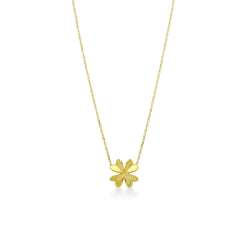 Collier or jaune avec pendentif trefle a quatre feuilles 42 cm