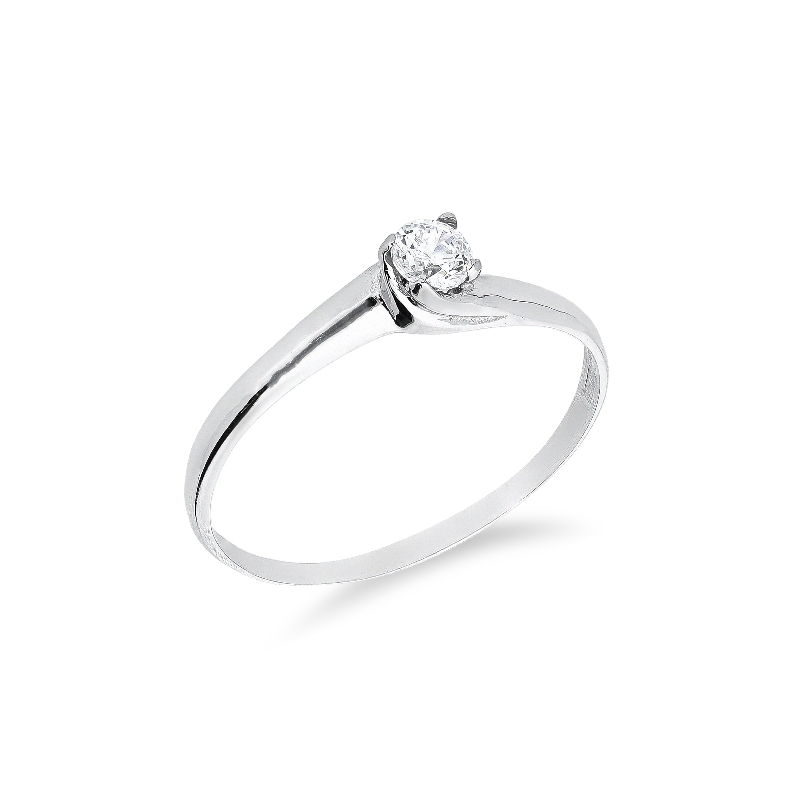 Bague classique en or blanc 18k avec zircon