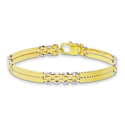 Bracelet en or jaune et blanc avec mailles et plaquettes polies