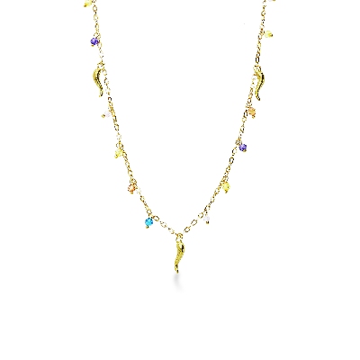 Collier en or jaune 18k avec breloque corne porte bonheur
