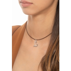 Breloque en or blanc 18k chat avec zircons 2