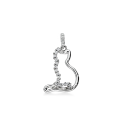 Breloque en or blanc 18k chat avec zircons