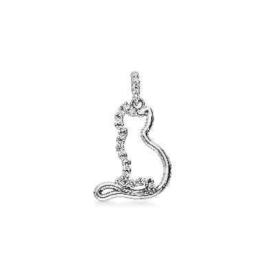 Breloque en or blanc 18k chat avec zircons