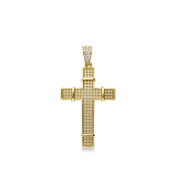 Pendentif croix en or jaune 18k avec zircons
