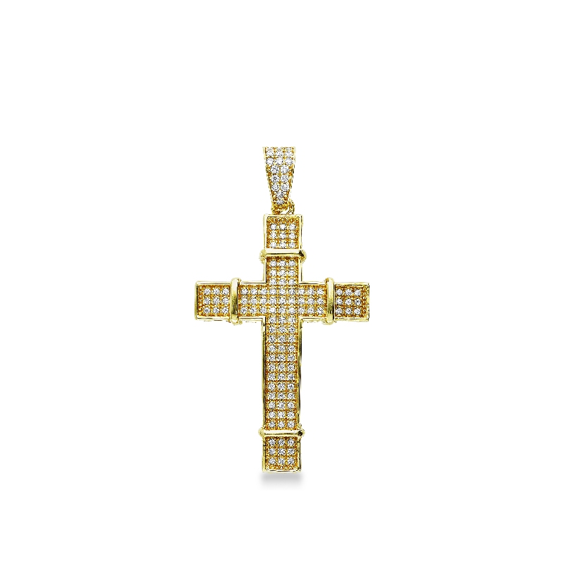 Pendentif croix en or jaune 18k avec zircons