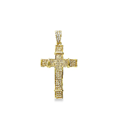 Pendentif croix en or jaune 18k avec zircons