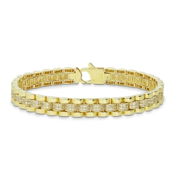 Bracelet homme semi-rigide en or jaune 18 kt avec zircons