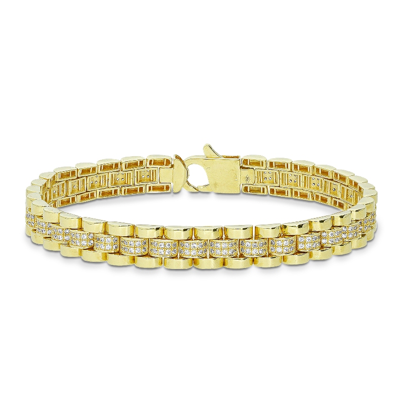 Bracelet homme semi-rigide en or jaune 18 kt avec zircons