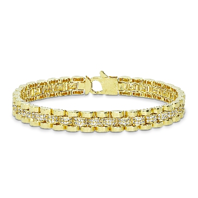 Bracelet homme semi-rigide en or jaune 18 kt avec zircons