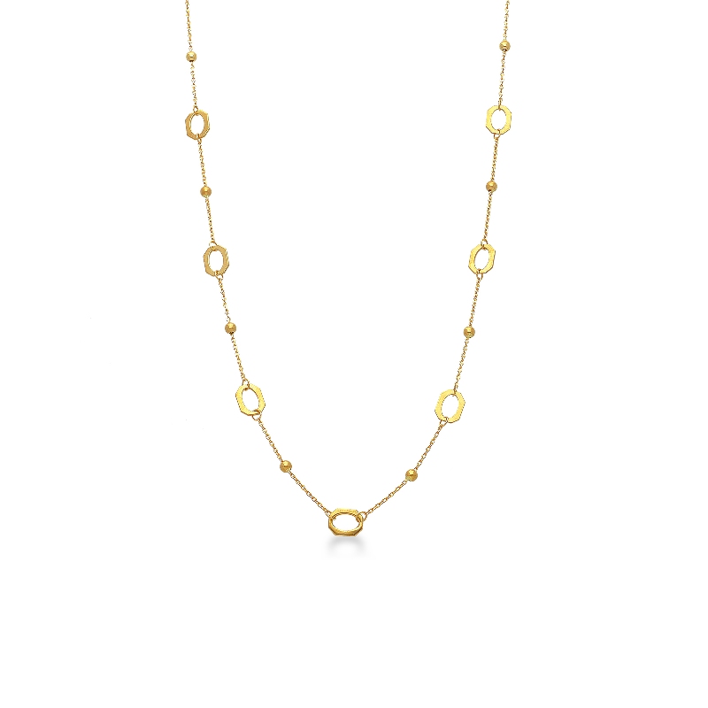 Collier en or jaune 18k avec perles et anneaux