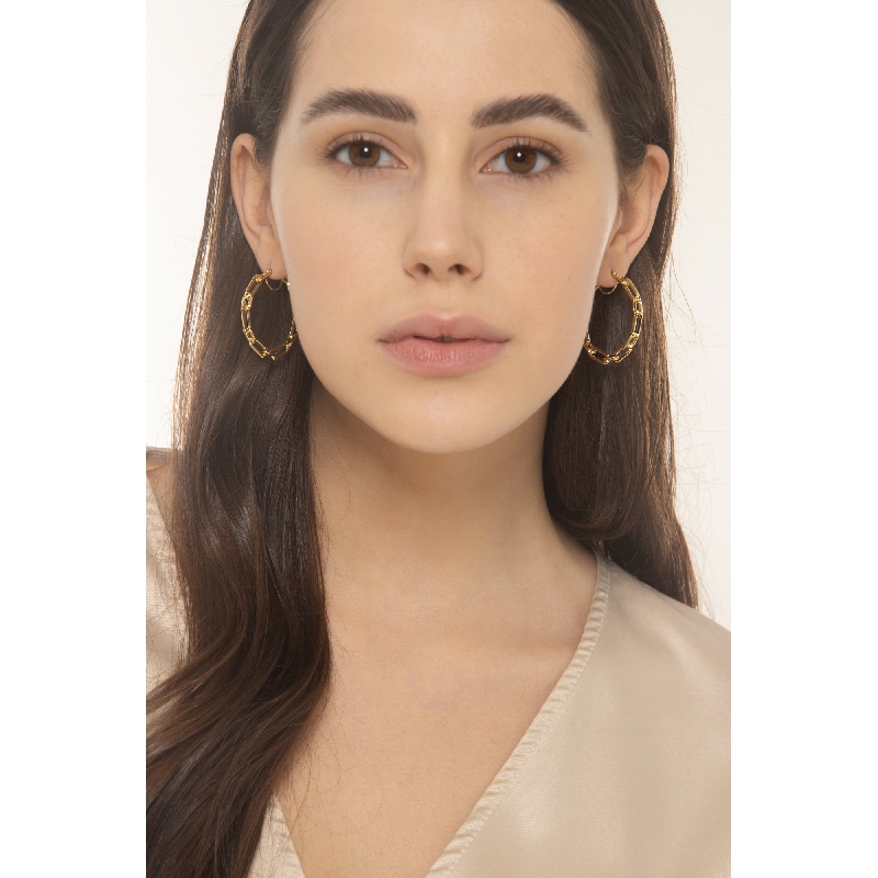 Boucles d'oreilles créoles paper clip en or jaune 18k