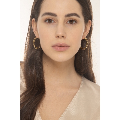 Boucles d'oreilles créoles paper clip en or jaune 18k