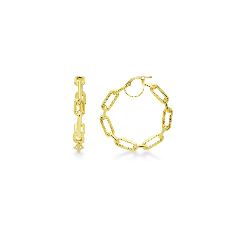 Boucles d'oreilles créoles paper clip en or jaune 18k