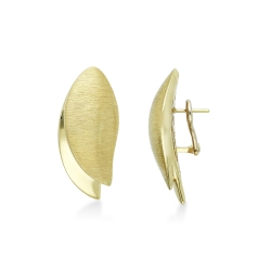 Boucles d'oreilles en forme de pétale satinée et brillante en or jaune 18k