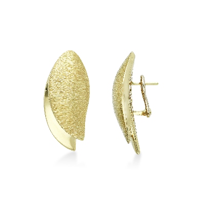 Boucles d'oreilles en forme de pétale satinée et brillante en or jaune 18k
