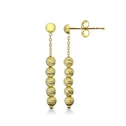 Boucles d’oreilles pendantes en or jaune 18k avec boules godronnées