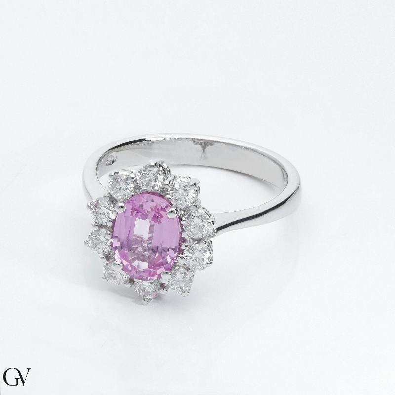 Bague Lady D en or blanc 18k avec saphir rose et diamants