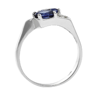 Bague Femme Duo en Or Blanc 18k avec Saphir Bleu et Diamants