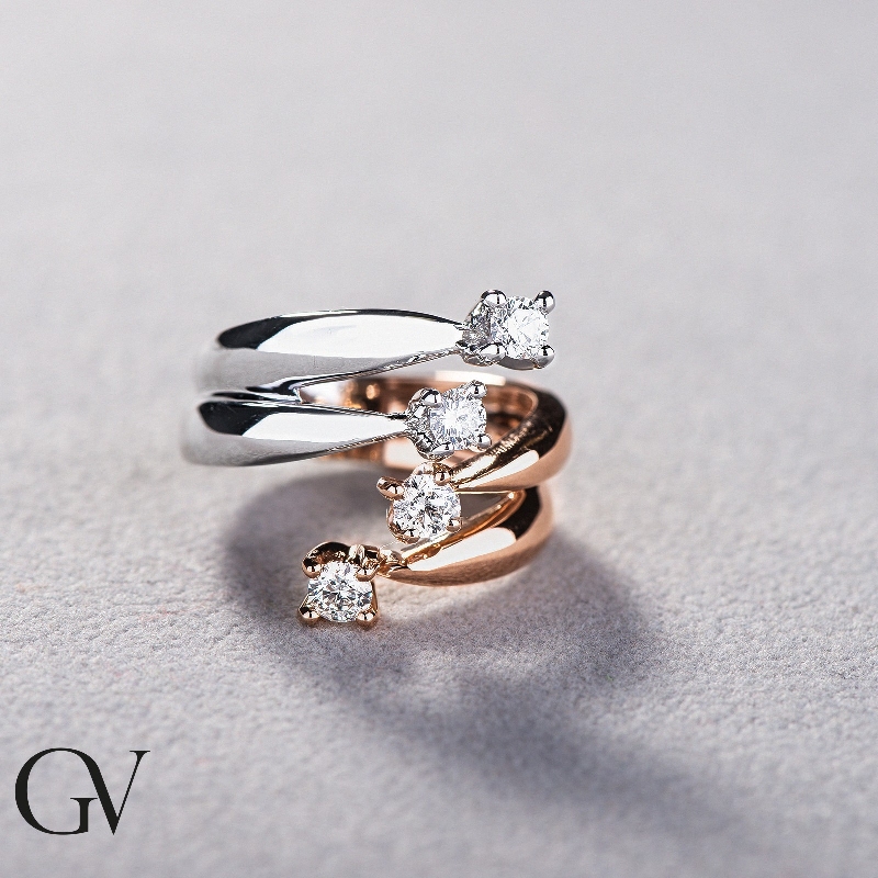 Bague moi et toi Contrarié en Or Blanc et rose 18k avec Diamants