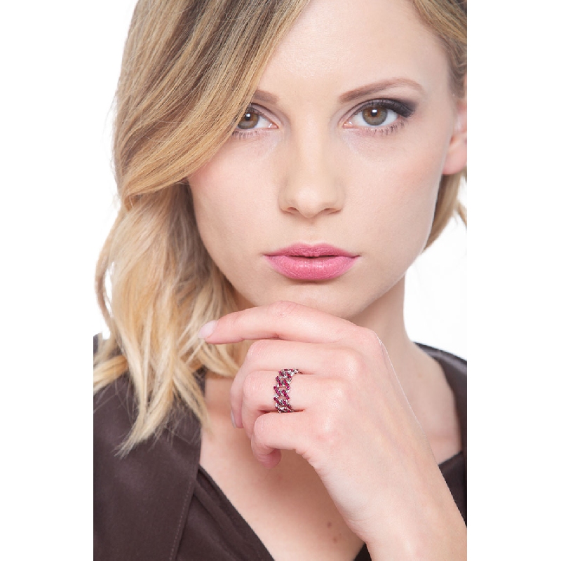 Bague femme Cuban Link en or blanc 18k avec rubis