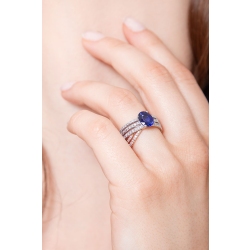 Bague jonc en or blanc et rose avec saphir bleu et diamants 2