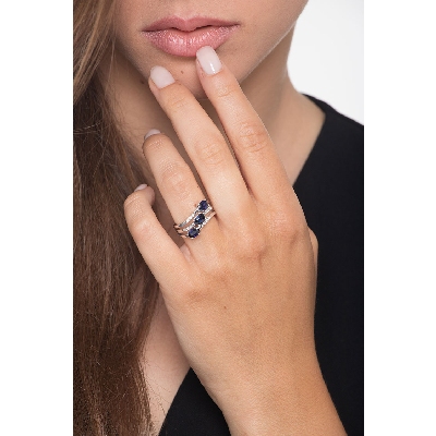 Bague Vagues en Or Blanc 18 Carats avec Saphirs Bleus et Diamants