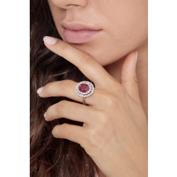 Bague halo double en or blanc 18k avec rubis ovale 2