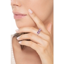 Bague en or blanc 18 carats avec 5 améthystes ovales et diamants  2