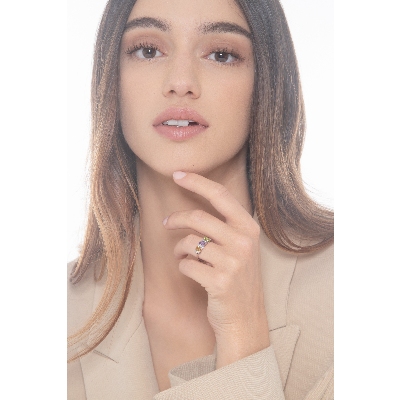 Bague en or blanc 18 carats avec citrine, améthyste, péridot et diamants