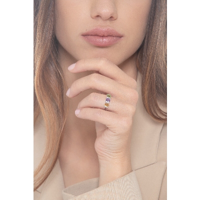 Bague en or blanc 18 carats avec citrine, améthyste, péridot et diamants