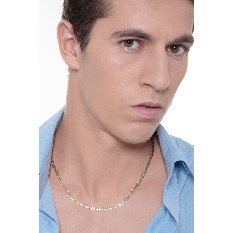 Collier en or blanc et jaune 18 carats, 50 cm