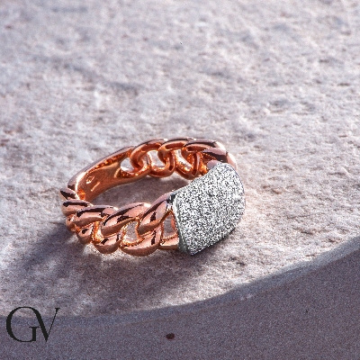 Bague design groumette avec diamants brillants en Or 18k