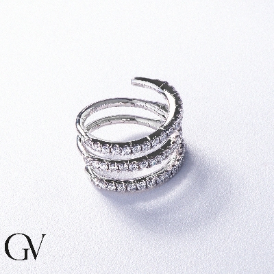 Bague spirale en or blanc et or jaune 18k avec diamant